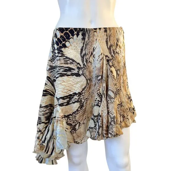Just Cavalli Roberto Cavalli Snakeskin Print Asymmetrical Silk Skirt - Picture 2 of 6
